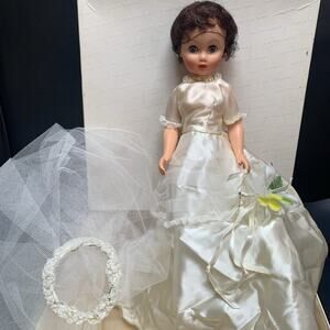Vintage Bonnie Bride Doll 18” All Vinyl Doll Movable Arms Legs Satin Dress EUC